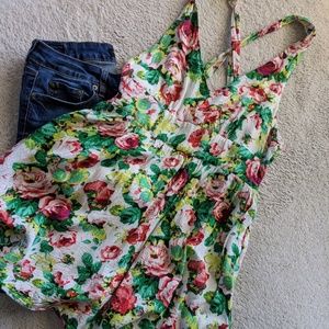 Floral Tank with Cross Back